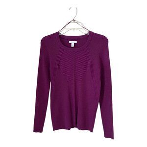 Nine West Women’s XL Ribbed Sweater Purple Metallic Blend Long Sleeve Pullover |